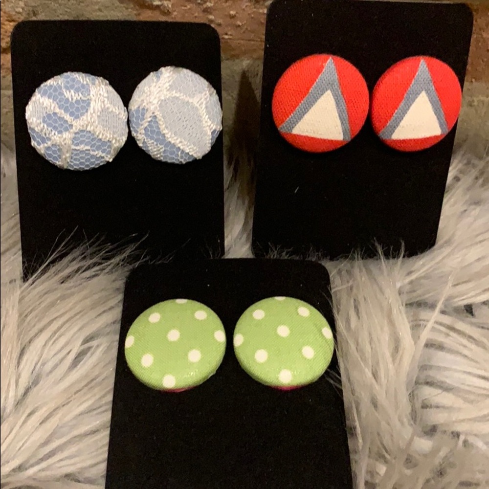 Vintage Style Fabric Button Earrings - 3 Pair!